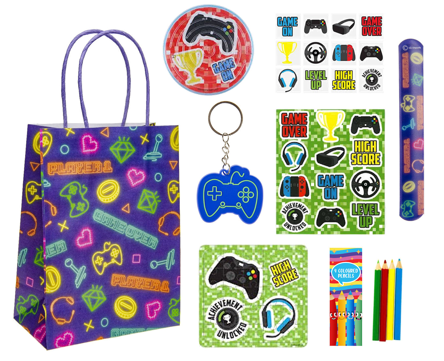 6 Gamer Theme Pre-Filled Party Bags | 42 Piece DIY Kit