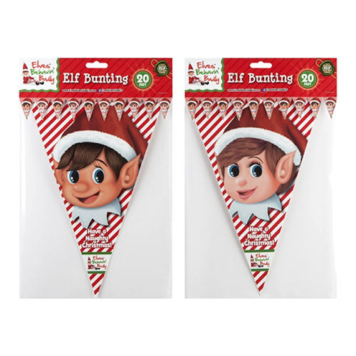 Elf Design Triangular Bunting - Assorted 20ft 10 Flags Naughty Elves Christmas Decor