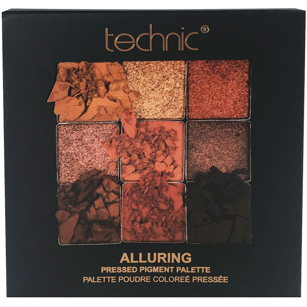Technic Cosmetics 9 Colour Pressed Pigment Eyeshadow Palette Alluring - Makeup Beauty Glamour Vibrant Shades Palette
