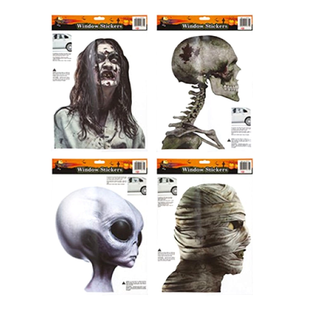 Halloween Colour Character Window Stickers - Assorted Decoration Spooky Scary Party Fun