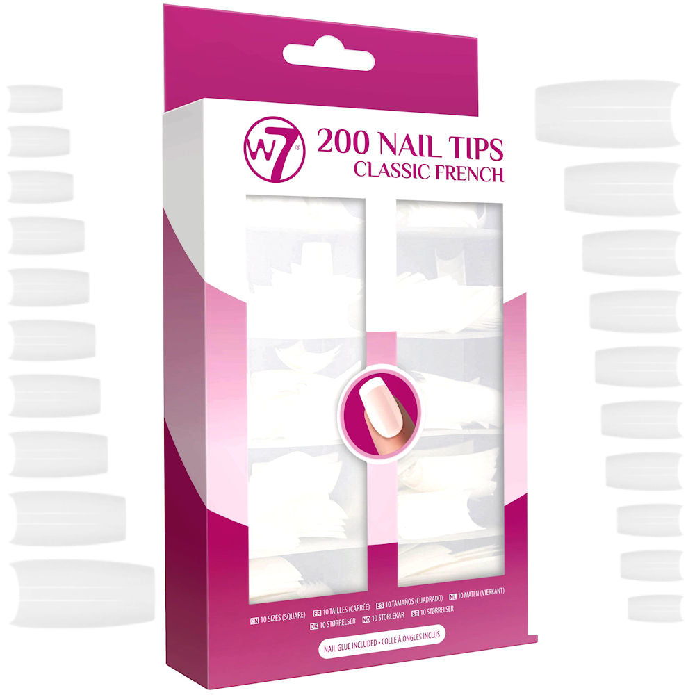 W7 Cosmetics 200 Acrylic Tips False Nails - French White Long Fake Party Nails