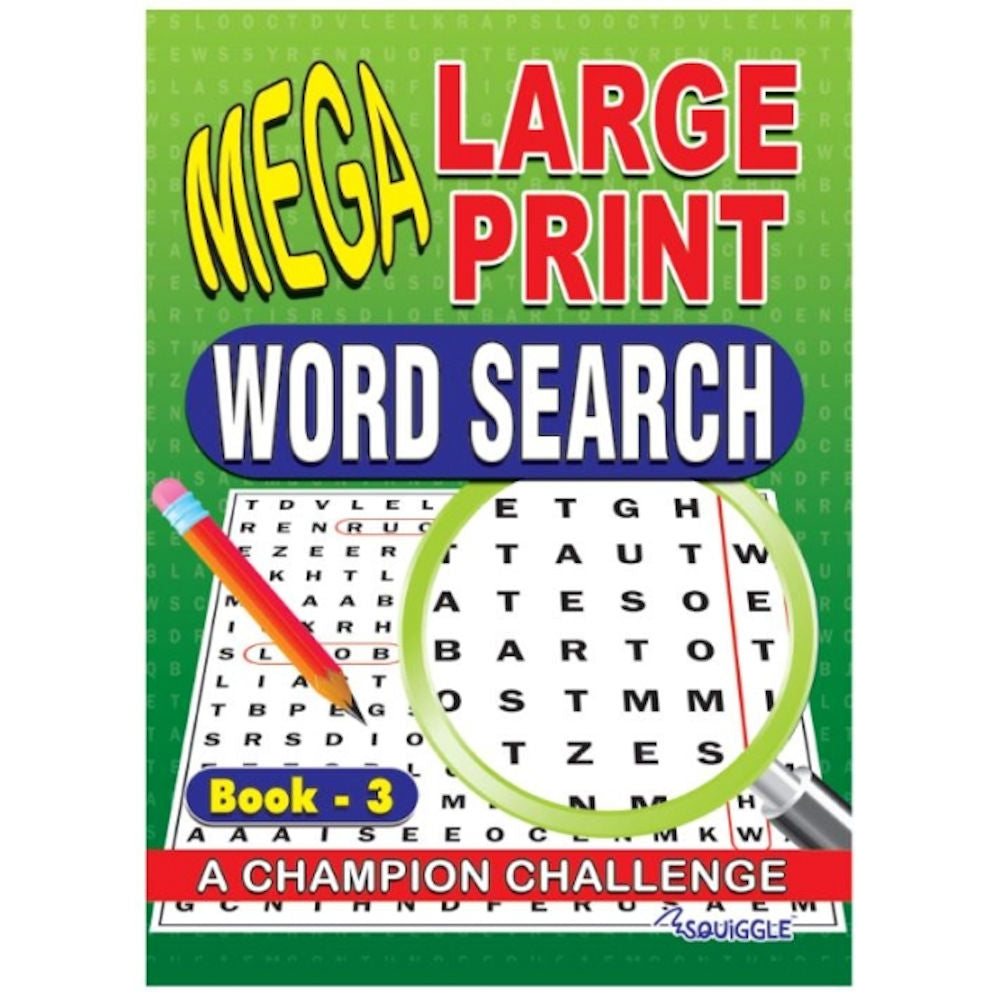 A4 Mega Large Print Word Search Book - Assorted Easy To Read Format High Quality Paper Relaxing Brain Teasers