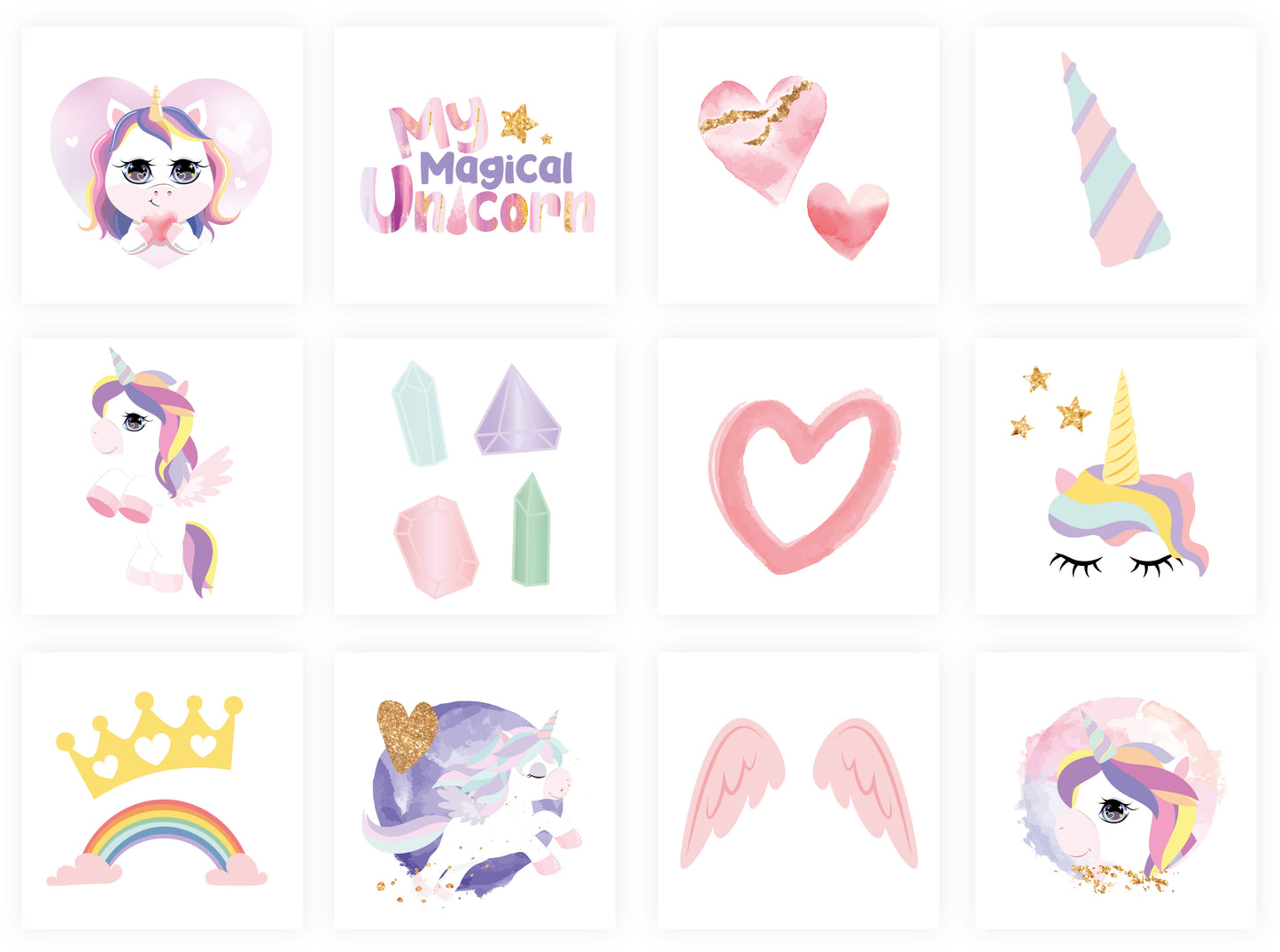12 Unicorn Temporary Tattoos