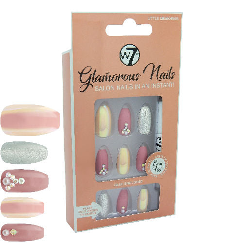 W7 Cosmetics Glamorous False Nails Little Memories - Long Fake Adhesive Included Party Nails