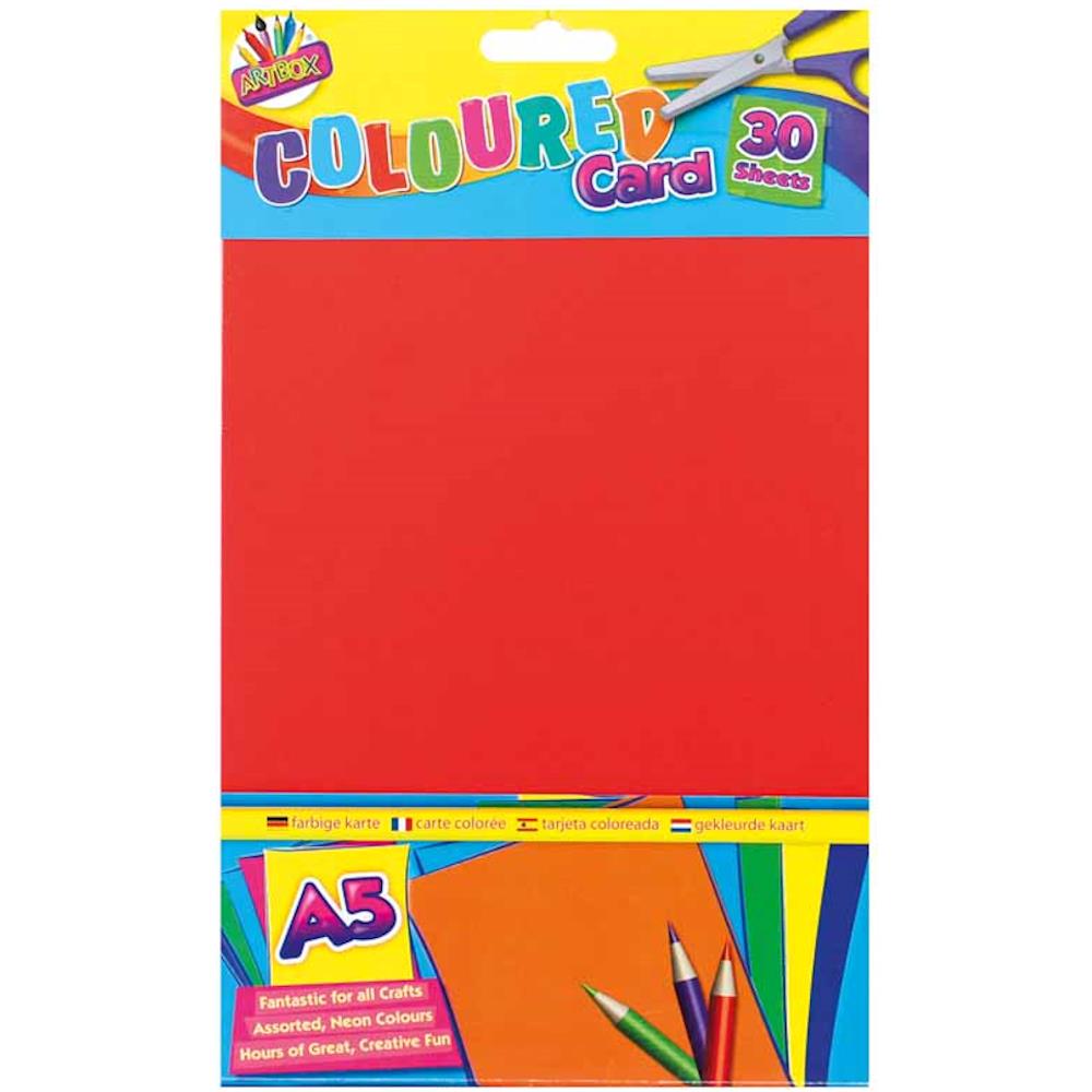 A5 Coloured Card - 30 Sheets Bright Colours Plain Craft Paper Scrapbooking Creative DIY