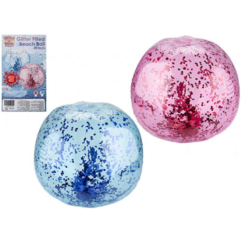 Inflatable Glitter Confetti Filled Beach Ball - Assorted Colours Summer Pool Accessory