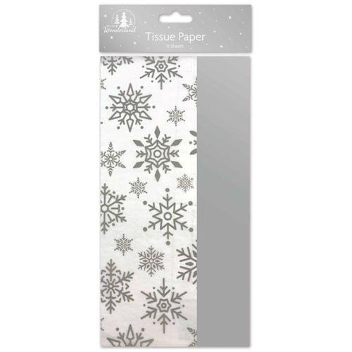 Christmas Silver Snowflakes Tissue Paper - 8 Sheets Holiday Gift Wrapping Craft Supplies