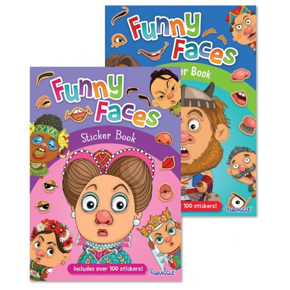 A4 Funny Face Sticker Book - Assorted Kids Children Whimsical Designs Entertaining Activity Crafting