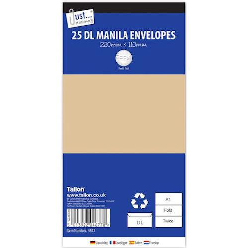 Manila DL Peel & Seal Envelopes - 25 Pack 220mm x 110mm Office Stationery Mailing