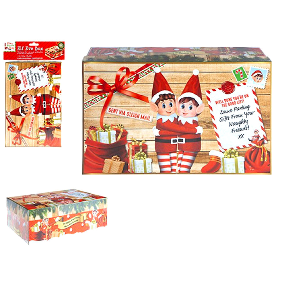 Mini Size Elf Design Christmas Eve Box - 17cm x 26.5cm x 8.5cm Festive Gift Naughty Elves