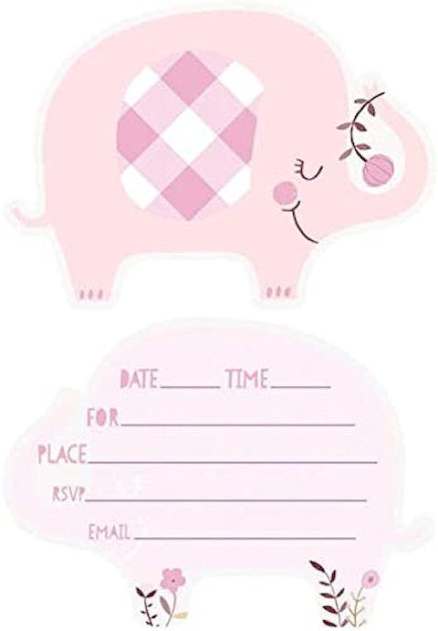 8 Pink Elephant Invitations