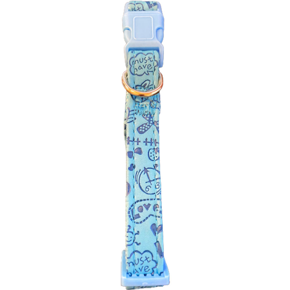 Patterned Dog Collar Blue - Adjustable Bright Durable Pet Accessory