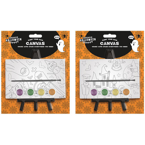 Halloween Paint Your Own Canvas with Stand - Assorted DIY Craft Activity Spooky Festive Haunted House Ghost Witch Vampire