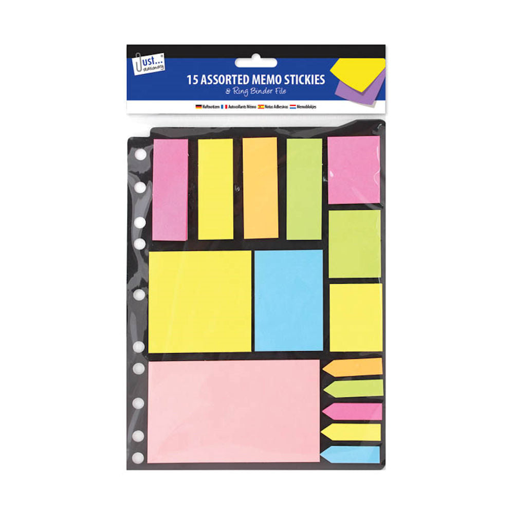 Neon Memo Stickers - 15 Pack Assorted Bright Colours Various Sizes