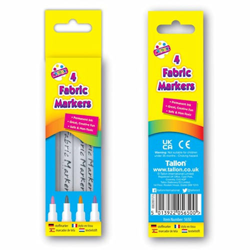 Fabric Markers - 4 Pack Bright Assorted Colours Textile Art Supplies Permanent