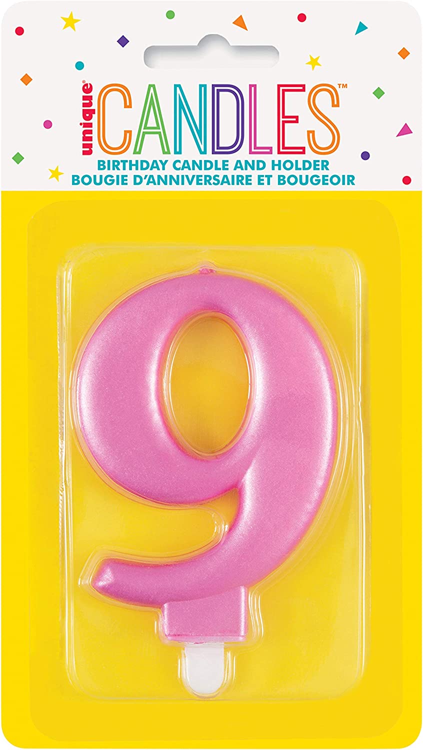 Number 9 Metallic Pink Candle