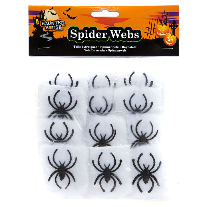 Spider & Webs - 12 Pack Spooky Halloween Decorations Creepy Crawler Props Haunted House Accessories