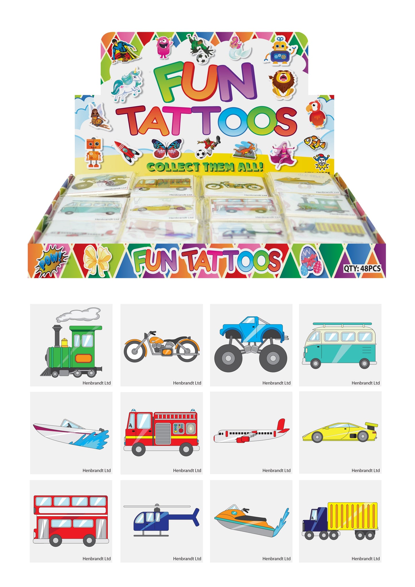 72 Transport Temporary Tattoos
