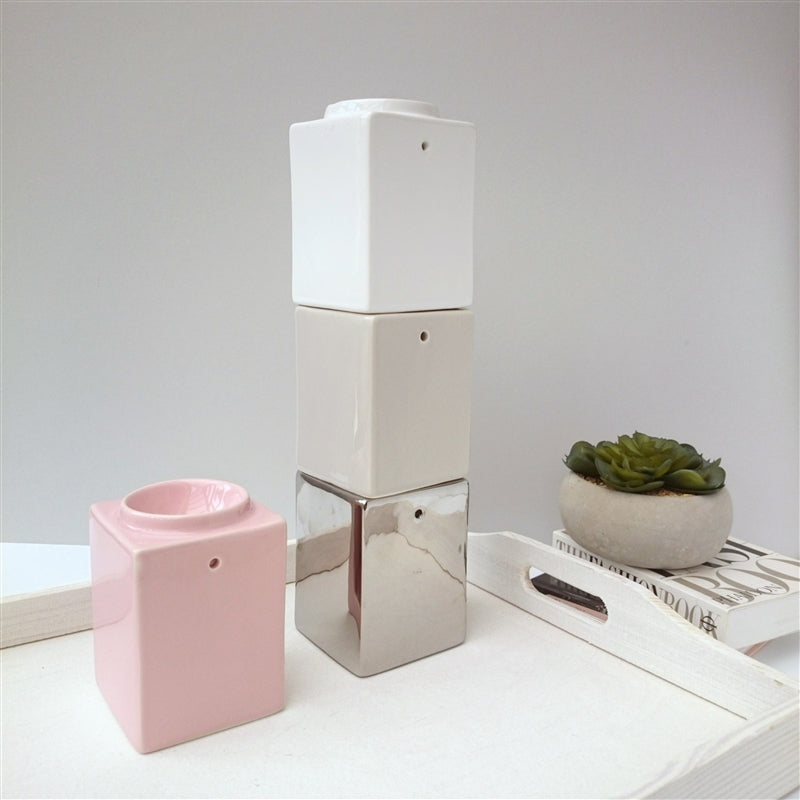 Chrome Stackable Square Wax Burner Melter - Aromatherapy Fragrance Home Decor