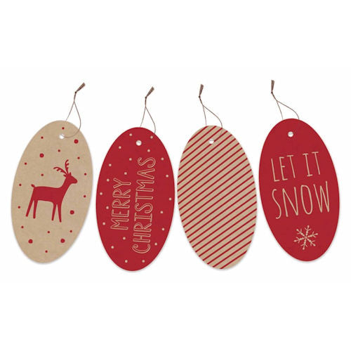 Christmas Kraft Oval Gift Tags - 20 Pack Festive Holiday Present Wrapping Decoration