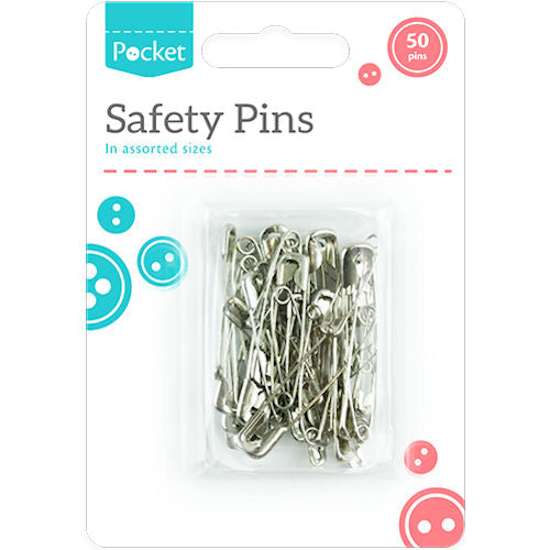 Safety Pins 50 Pack - Assorted Sizes for Sewing, Crafting, and Clothing Repairs