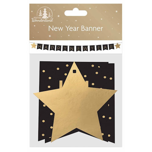 New Year Banner - Festive Party Decorations Celebrations Gold Silver Shiny