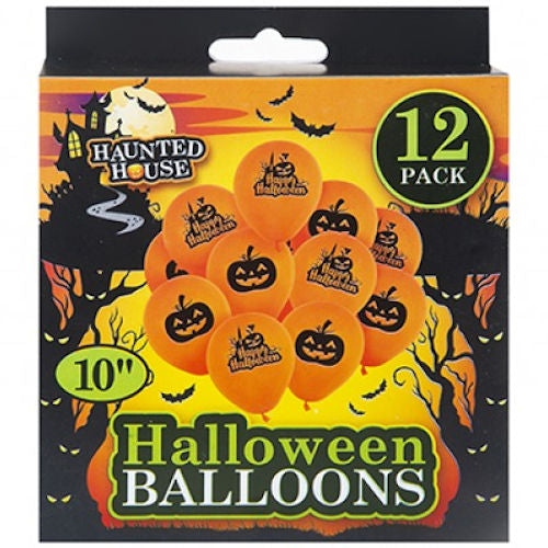 Halloween Printed Balloons - 12 Pack Spooky Designs Party Decoration Essentials Pumpkin