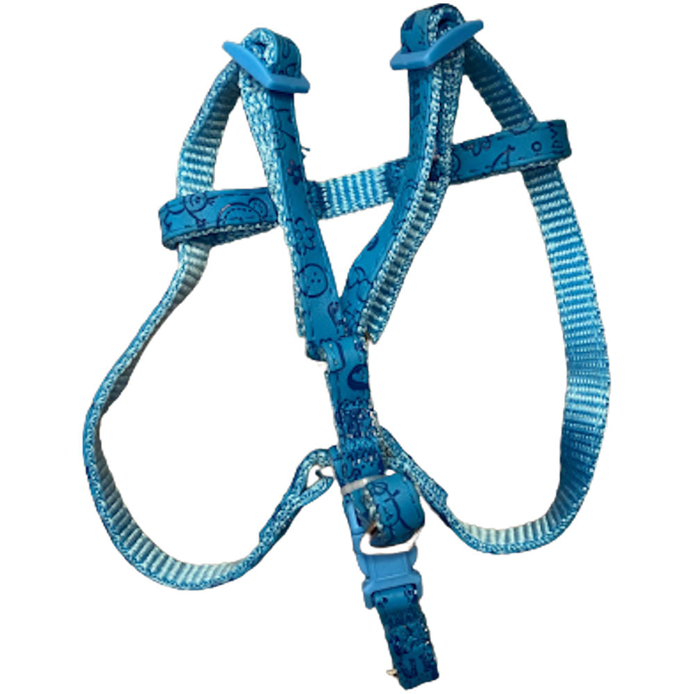 Patterned Dog Harness Blue - Adjustable Bright Durable Pet Accessory