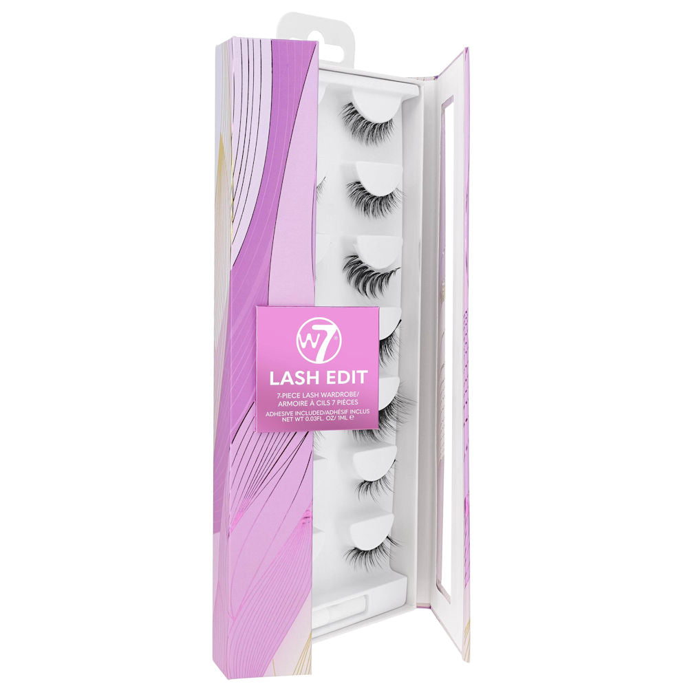 W7 Cosmetics Lash Edit Lash Wardrobe Gift Set False Eyelashes - 7 Piece Reusable Lightweight Natural Look Adhesive Included