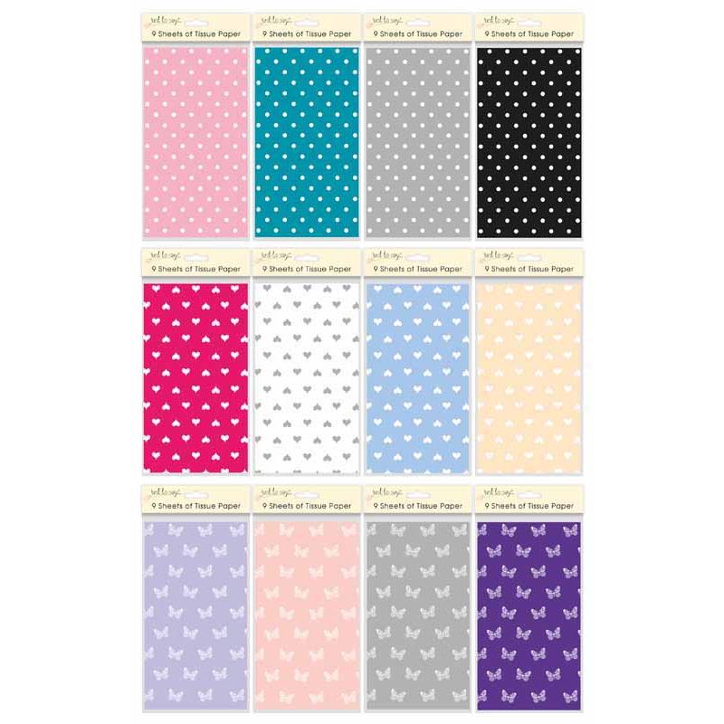 Printed Tissue Paper - Assorted Designs 9 Sheets 50cm x 60cm Wrapping Craft Decoration