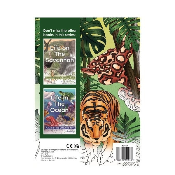 A4 Life In The Jungle Advanced Colouring Book - 22 Pages Wildlife High Quality Relaxing Art Therapy