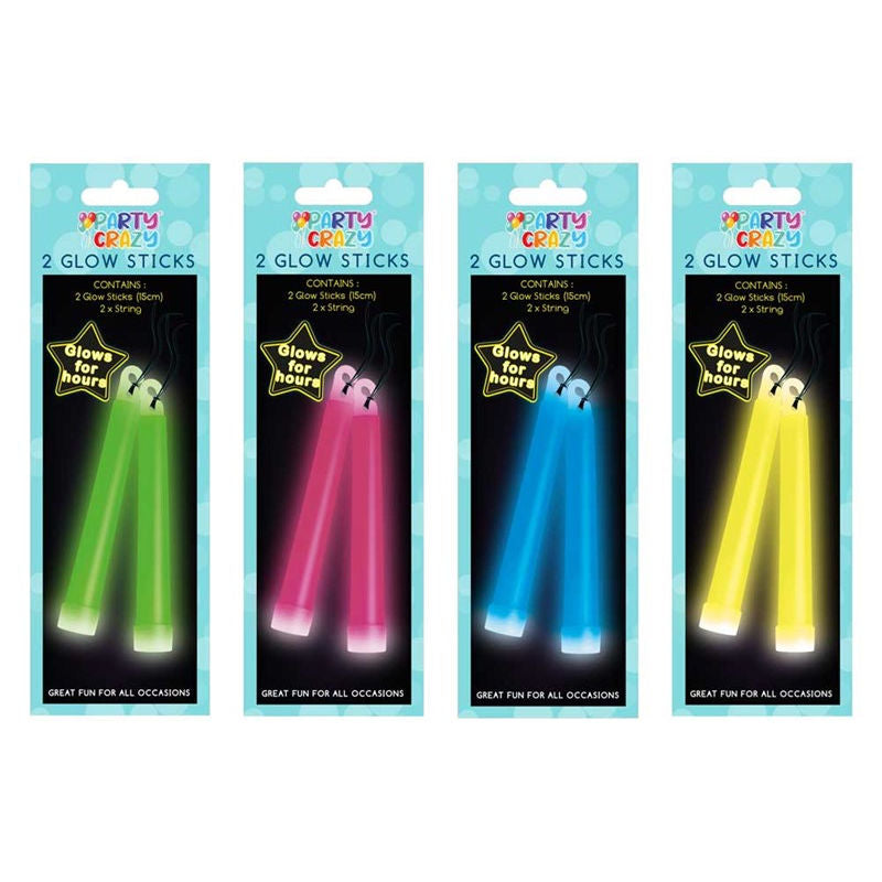 Glow Sticks - 2 Pack Assorted Colourful Halloween Party Favour Light Up Toy
