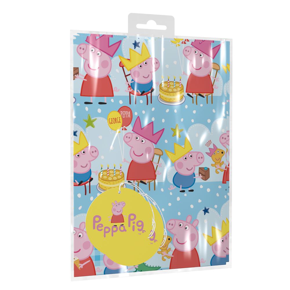 Peppa Pig Giftwrap Sheets - 2 Sheets Colourful Fun Peppa Pig-Themed Wrapping Paper Presenting Gifts