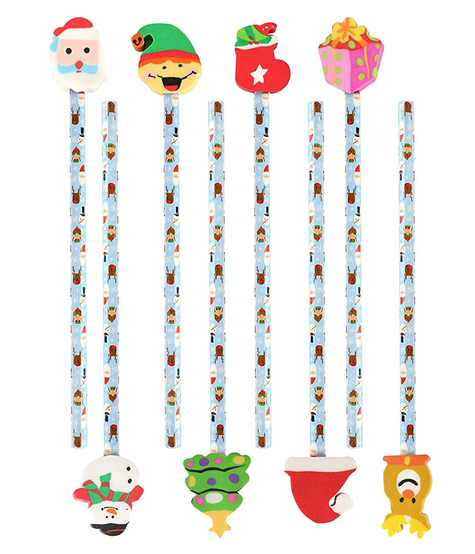 12 Christmas Pencils & Erasers