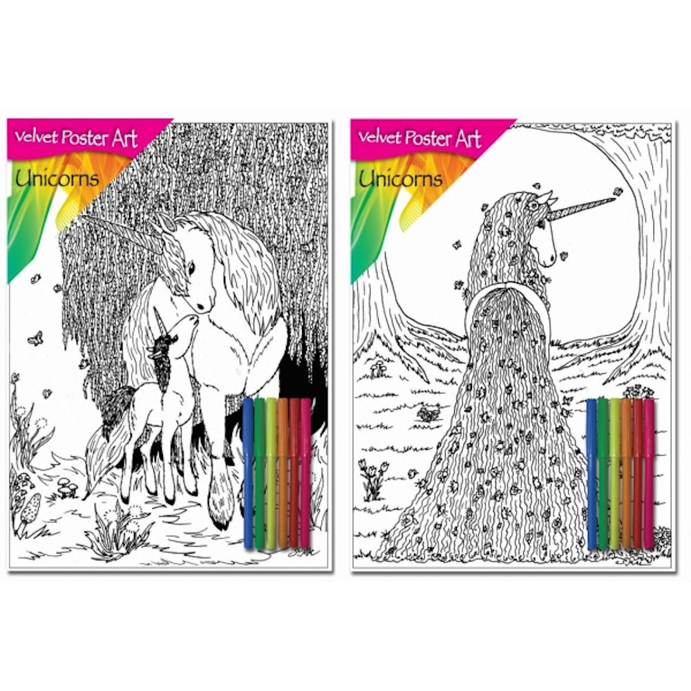 Velvet Poster Art Unicorns With Felt Tip Pens - Assorted Creative Felt Tip Pens