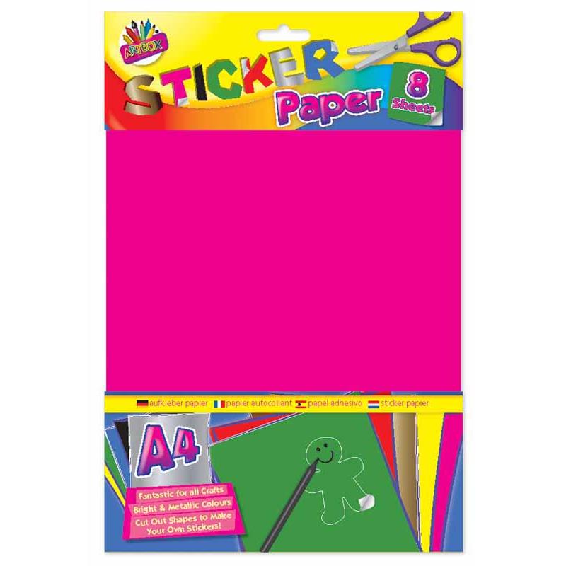A4 Peel & Seal Sticker Paper - 8 Sheets Bright Metallic Colours Craft Supplies