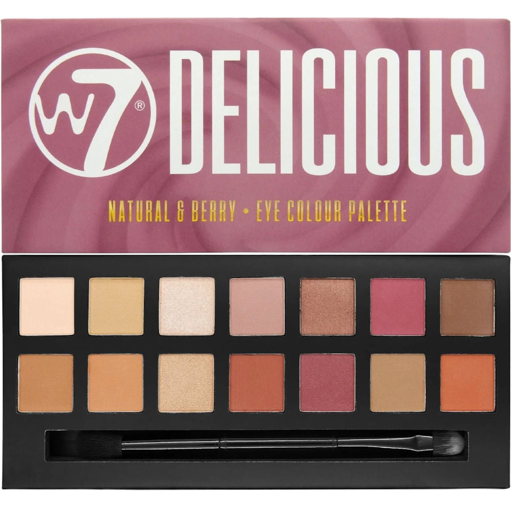 W7 Cosmetics Delicious Eyeshadow Palette - 14 Colour Matte Shimmer With Applicator Nude Natural Eyes