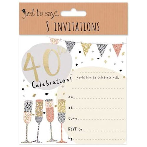 40th Invitation Cards - 8 Pack Milestone Celebration Party Invite Elegant Decorative Design