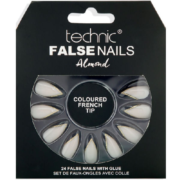 Technic Cosmetics False Nails Almond Coloured French Tip - Classic Design Long-Lasting Adhesive Easy Application