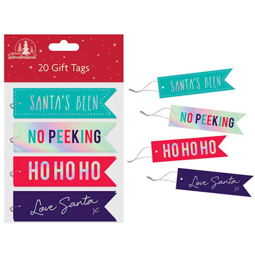 Christmas Flag Shaped Gift Tags - 20 Pack Festive Xmas Holiday Present Wrapping Decoration
