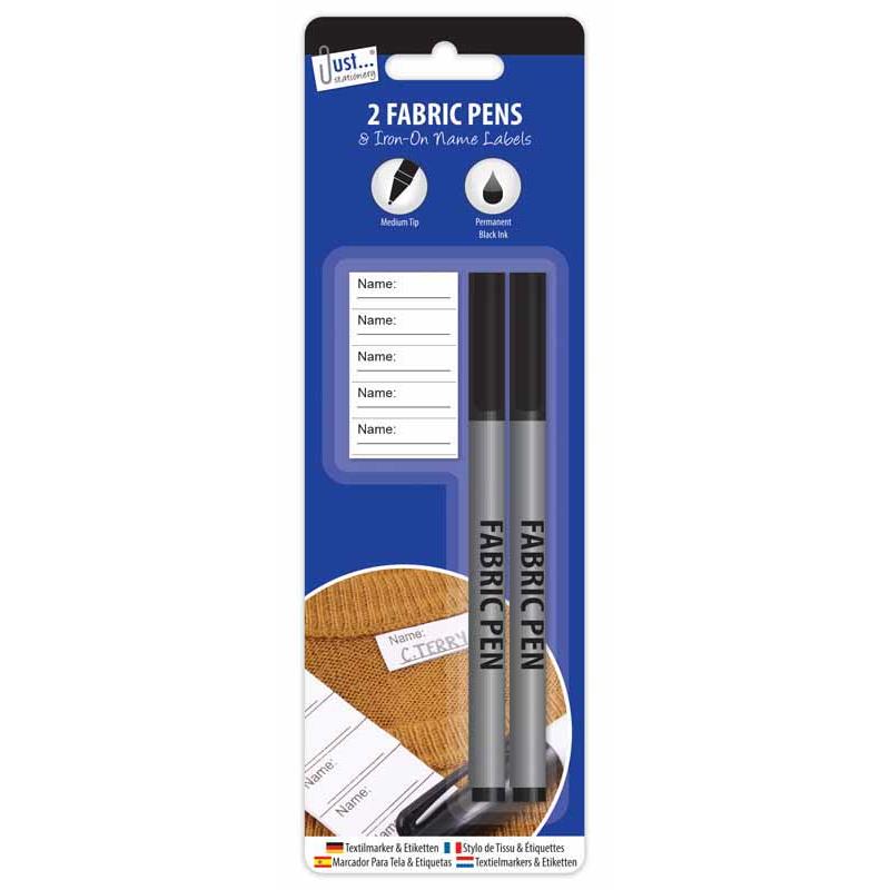 Fabric Pens & Labels - 2 Pack Black Ink Permanent Marker Writing Cloth Name Tags Iron On Medium Tip