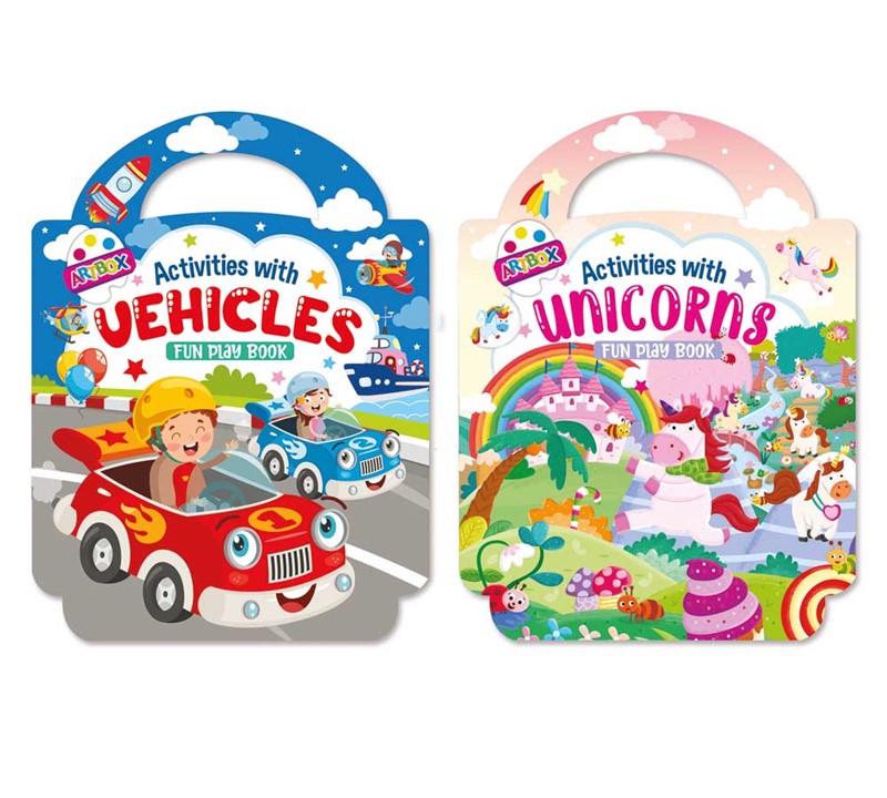 Carry Play & Activity Book - Assorted Portable Educational Kids Fun Vehicles Unicorns