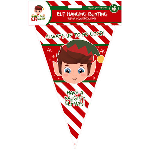 Naughty Elf Bunting 10 Flags - Christmas Decorations for Festive Home Decor