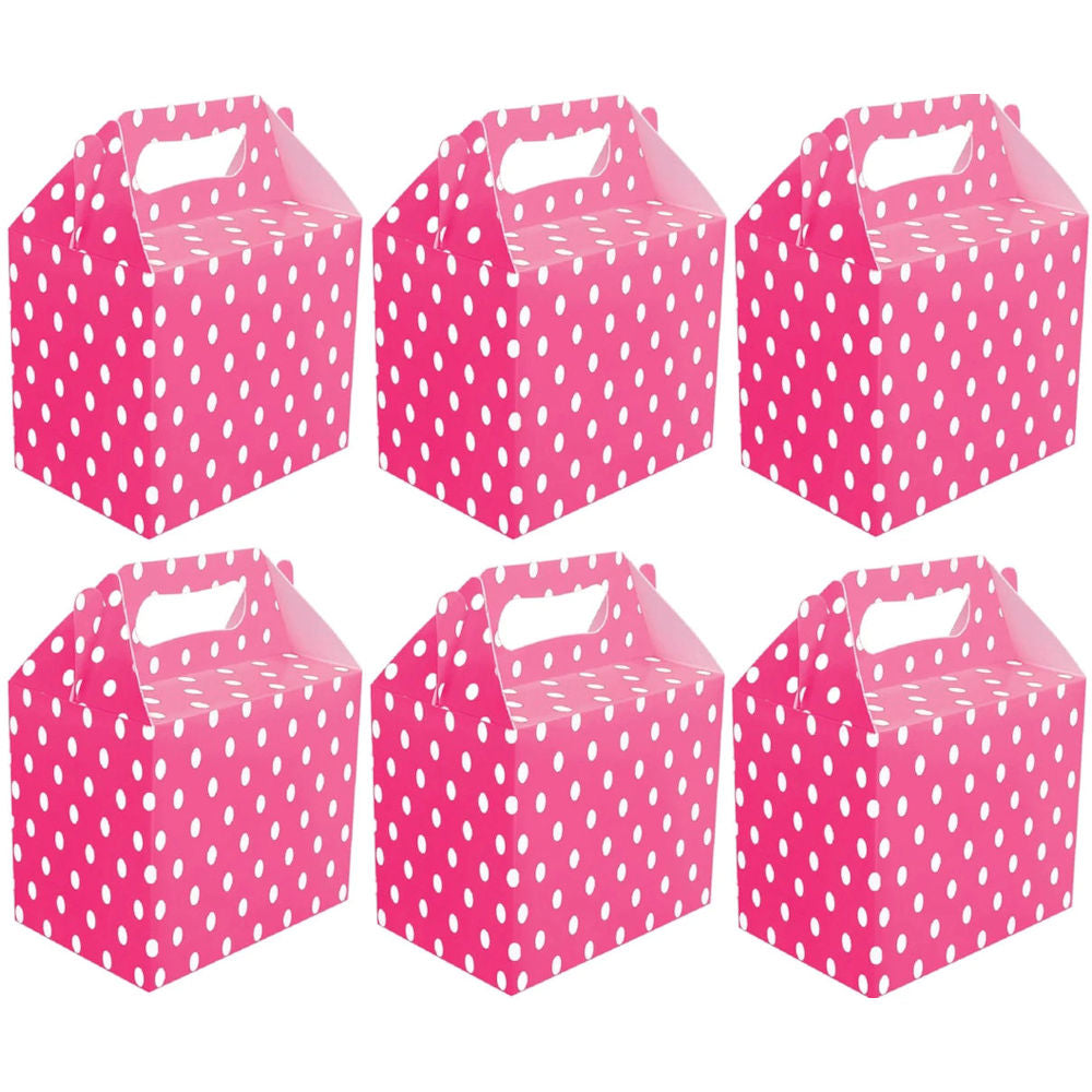 6 Hot Pink Polka Dot Party Lunch Boxes