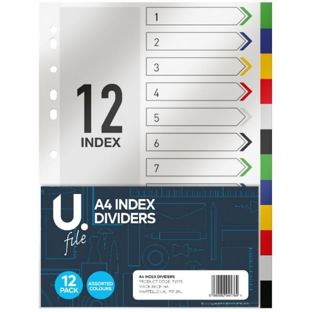 A4 Index Dividers - 12 Pack Organising Documents Folders Durable Construction Long-Lasting Use Organisation