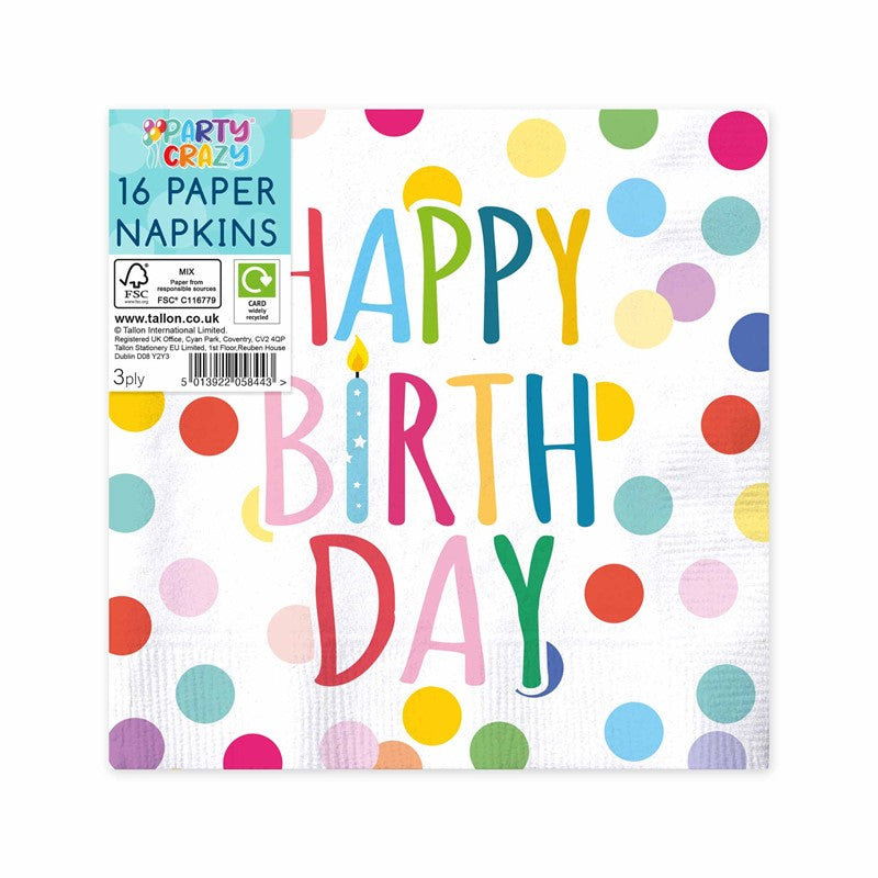 Happy Birthday Design Napkins - 16 Pack Party Tableware Supplies