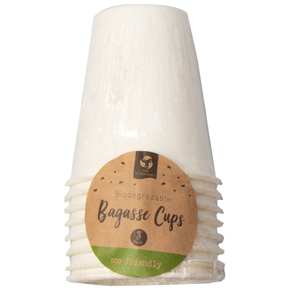 Biodegradable Bagasse Cups - 8 Pack Eco-Friendly Disposable Drinkware Sustainable Alternative Compostable Hot Cold Beverage Serving