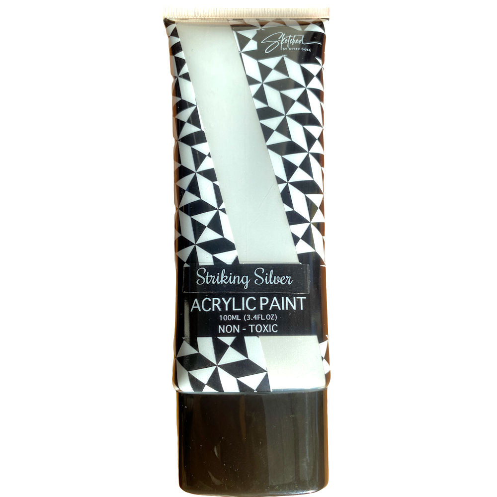 Ditzy Doll Acrylic Paint Striking Silver 100ml - High-Quality Pigmented Paint for Art and Craft Projects