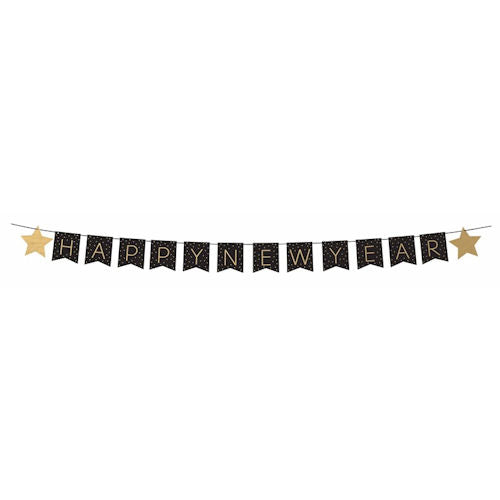 New Year Banner - Festive Party Decorations Celebrations Gold Silver Shiny
