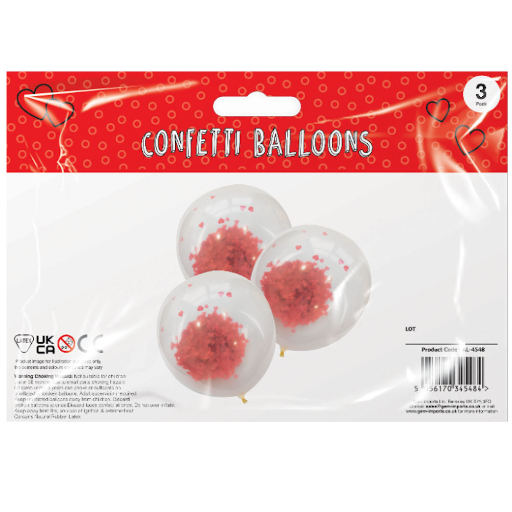 Confetti Heart Balloons 3 Pack - Romantic Party Decorations with Heart-Shaped Confetti